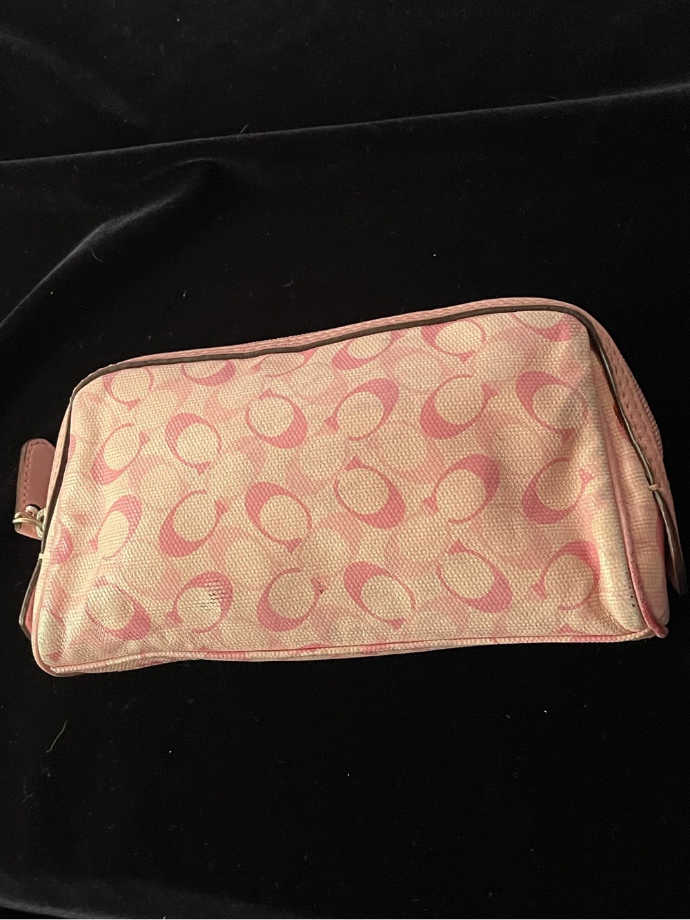 Coach Vintage Pink and White Coach Signature 'C' Canvas Cosmetic Pouch
